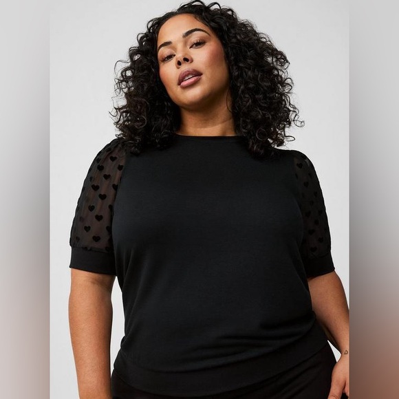 torrid Tops - Torrid Black Top with Sheer Heart Sleeves